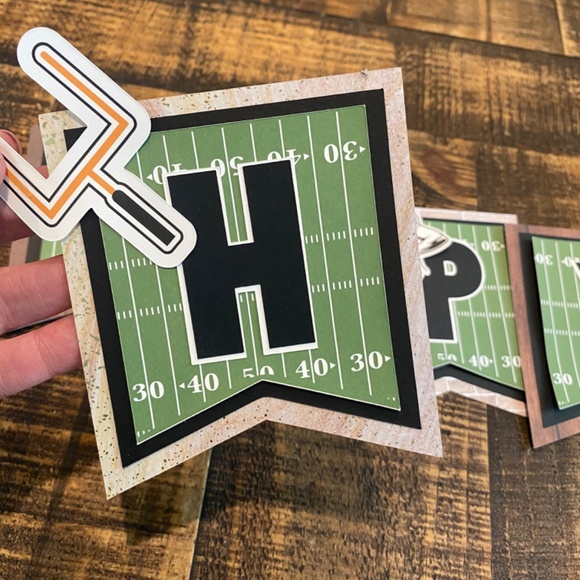 Handmade Football Themed Happy Birthday Banner with Rustic Flare - Picture 3 of 8